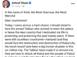 Former Afghan President Ashraf Ghani issues a statement on social media