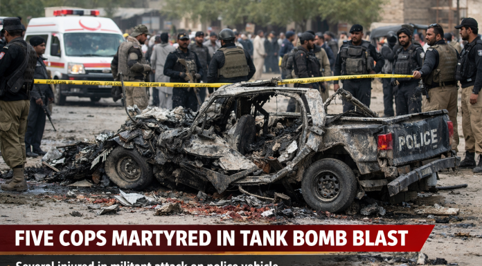 Five Policemen Martyred, Several Injured in Bomb Blast Targeting Police Vehicle in Tank